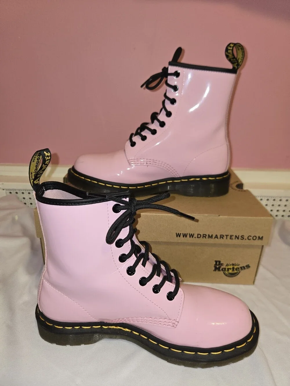 Dr. Martens Pink Leather Boots - Picture 2 of 7